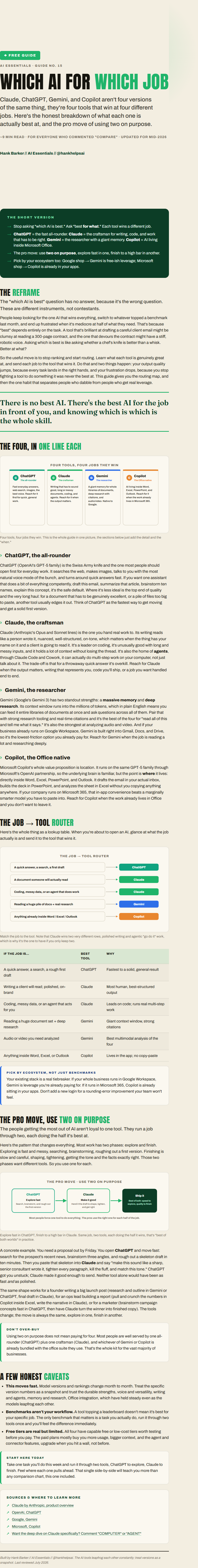 Which AI For Which Job